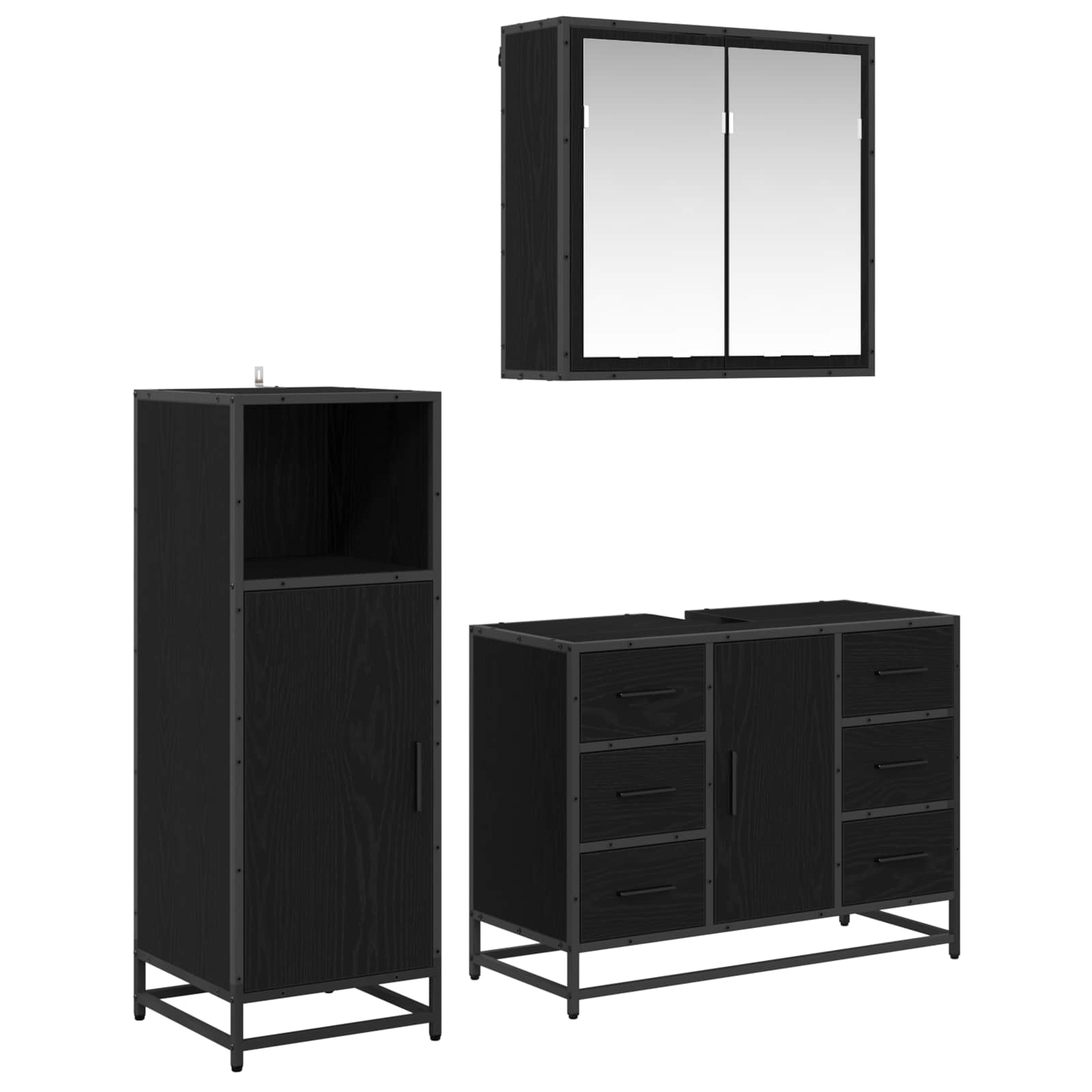 vidaXL Badezimmermöbel-Set 3 pcs Schwarz Eichen-Optik Holzwerkstoff
