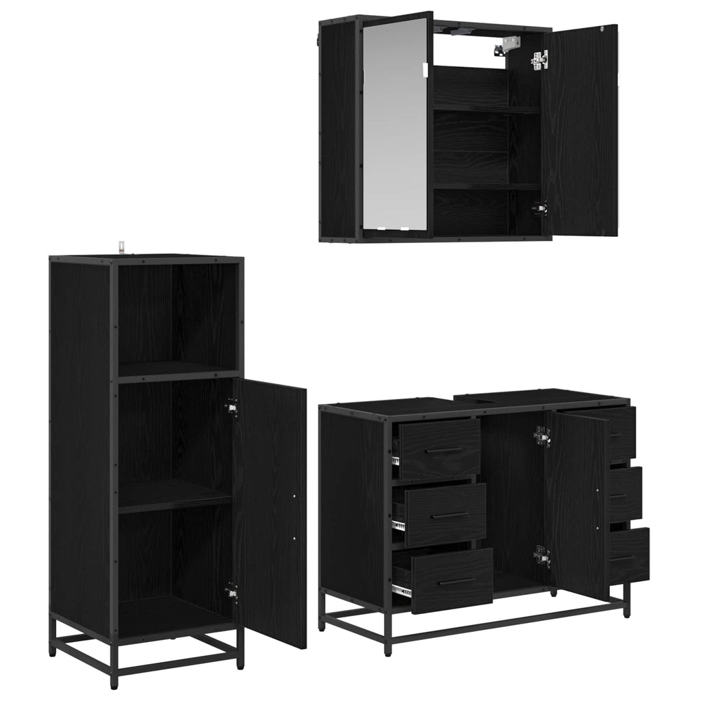 vidaXL Badezimmermöbel-Set 3 pcs Schwarz Eichen-Optik Holzwerkstoff