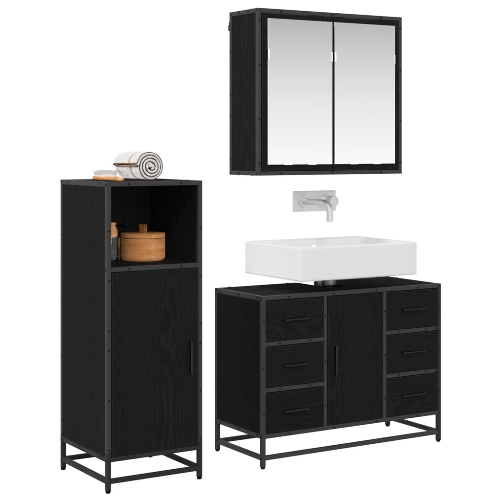 vidaXL Badezimmermöbel-Set 3 pcs Schwarz Eichen-Optik Holzwerkstoff
