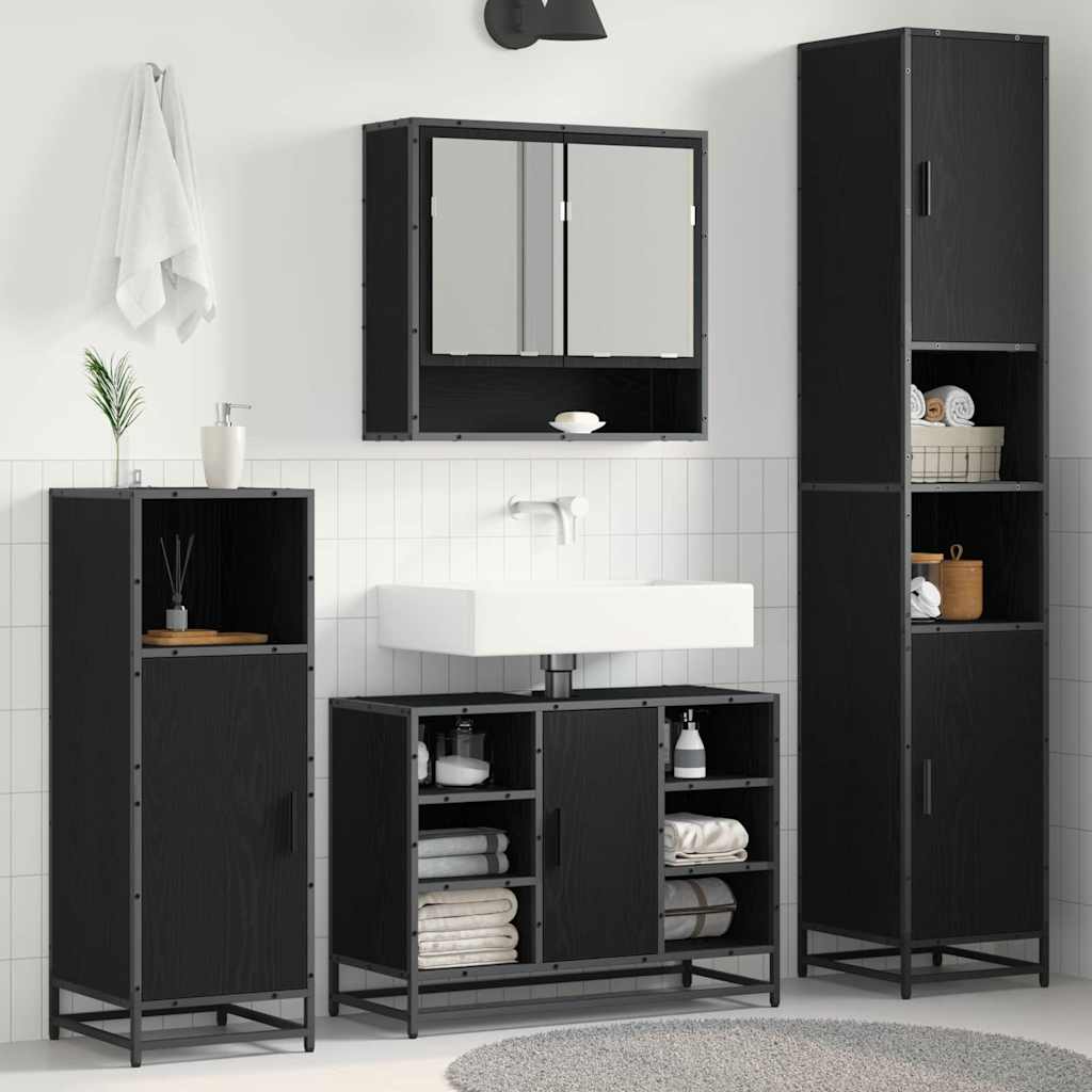 vidaXL Badezimmermöbel-Set Schwarz Eichen-Optik 35 x 37,5 x 188,5 cm
