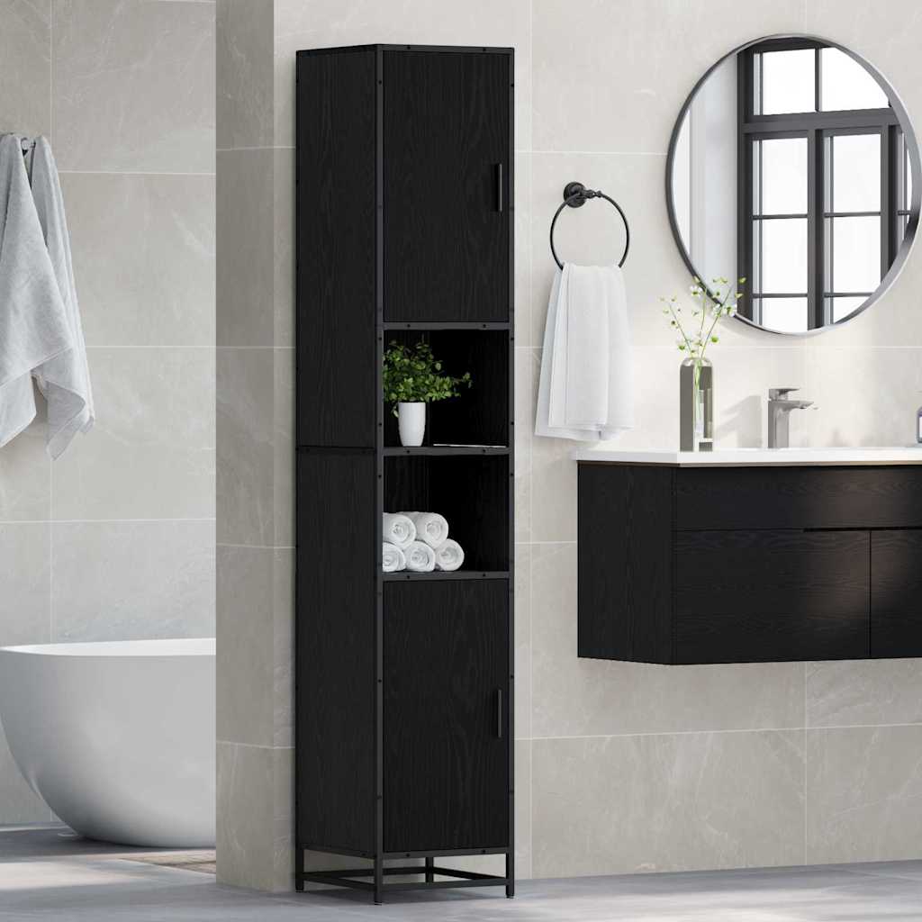 vidaXL Badezimmermöbel-Set Schwarz Eichen-Optik 35 x 37,5 x 188,5 cm