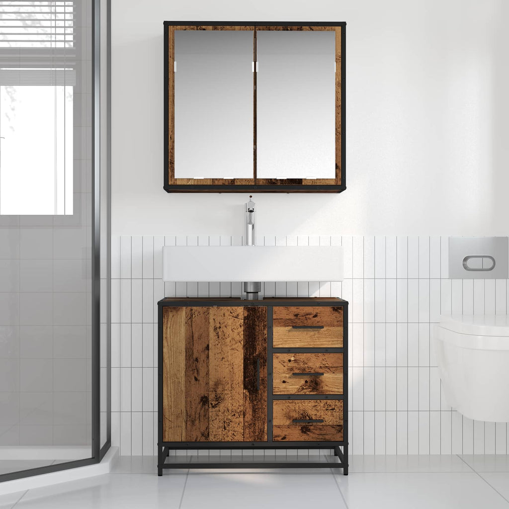 vidaXL Badezimmermöbel-Set mit Schubladen 2 pcs Altholz Holzwerkstoff