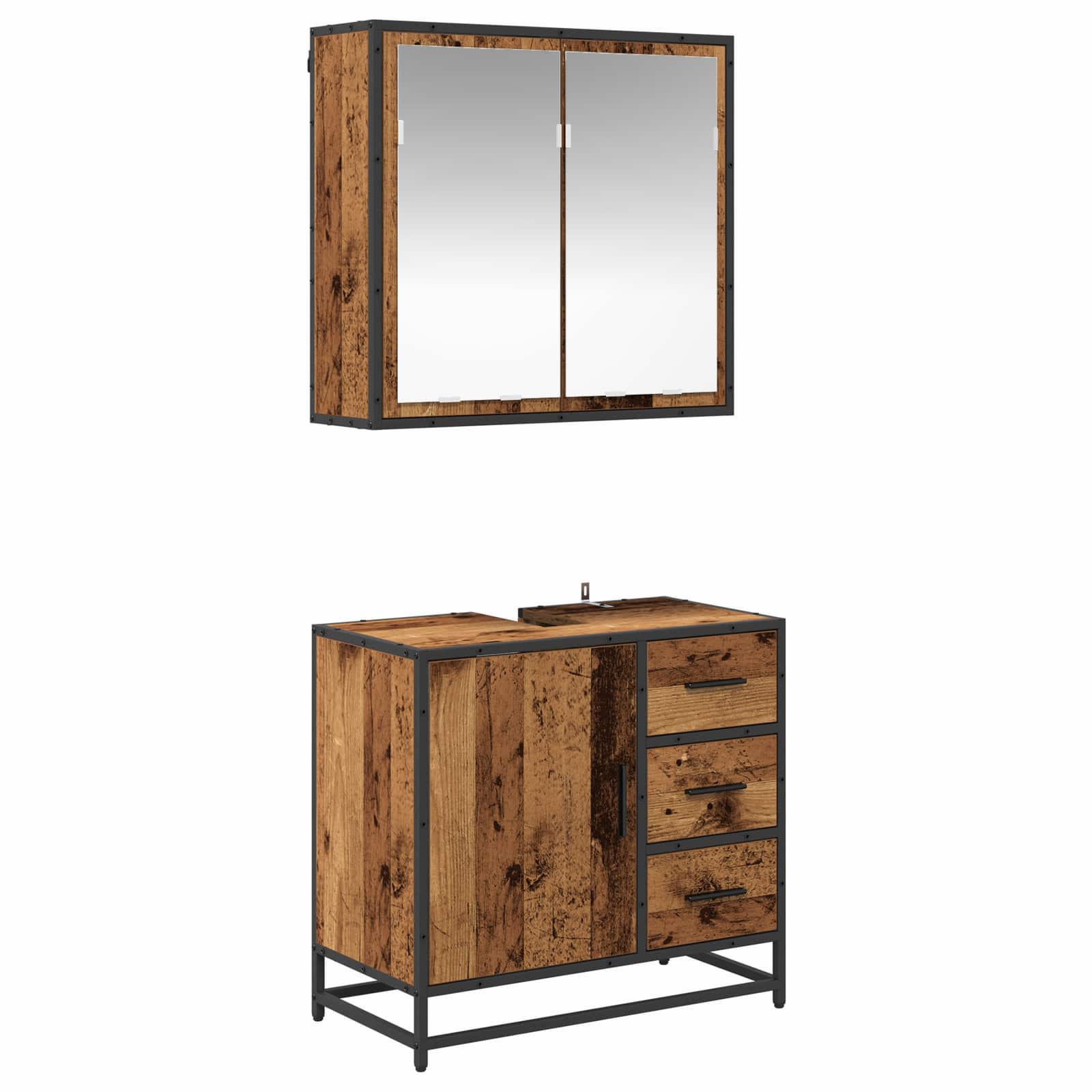 vidaXL Badezimmermöbel-Set mit Schubladen 2 pcs Altholz Holzwerkstoff