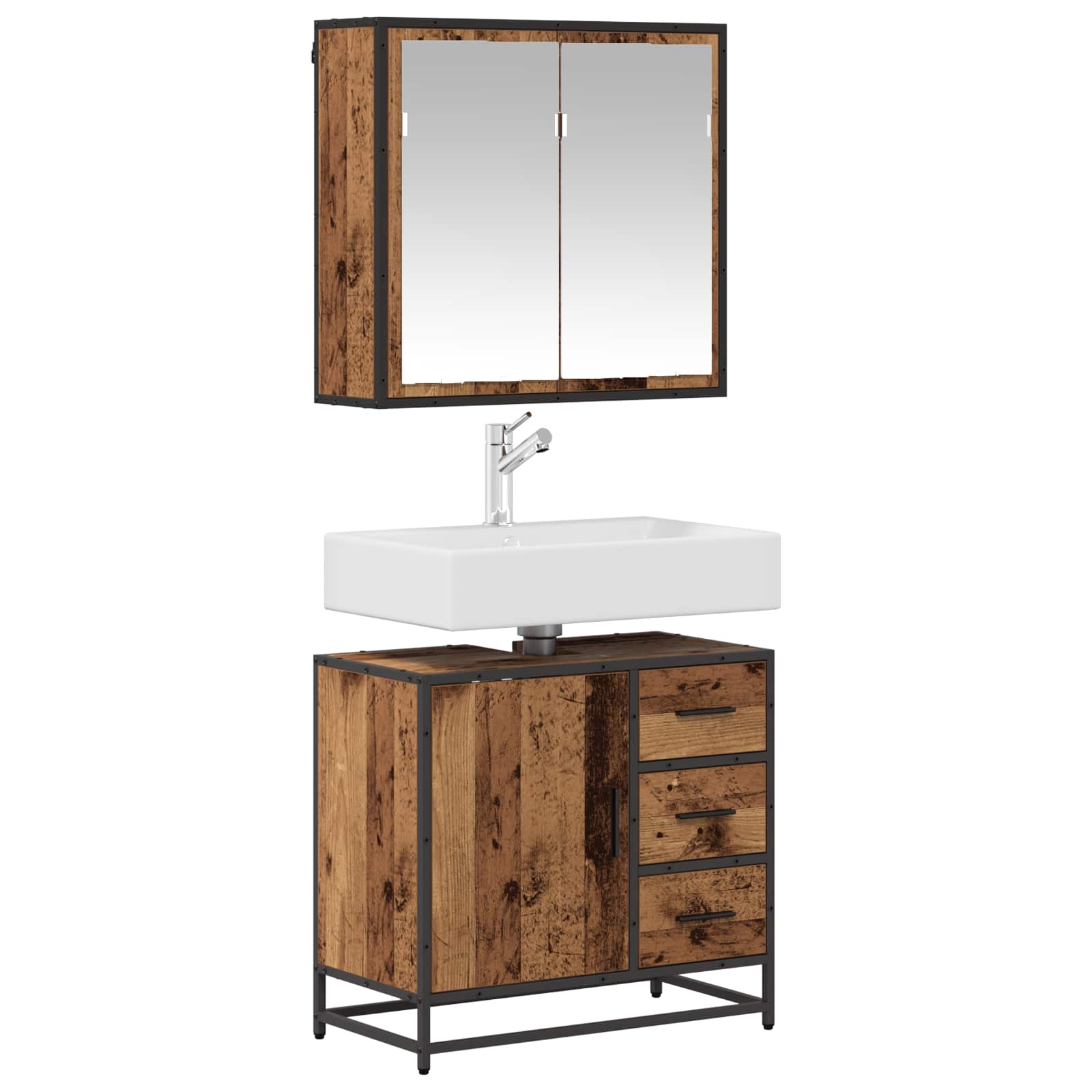 vidaXL Badezimmermöbel-Set mit Schubladen 2 pcs Altholz Holzwerkstoff