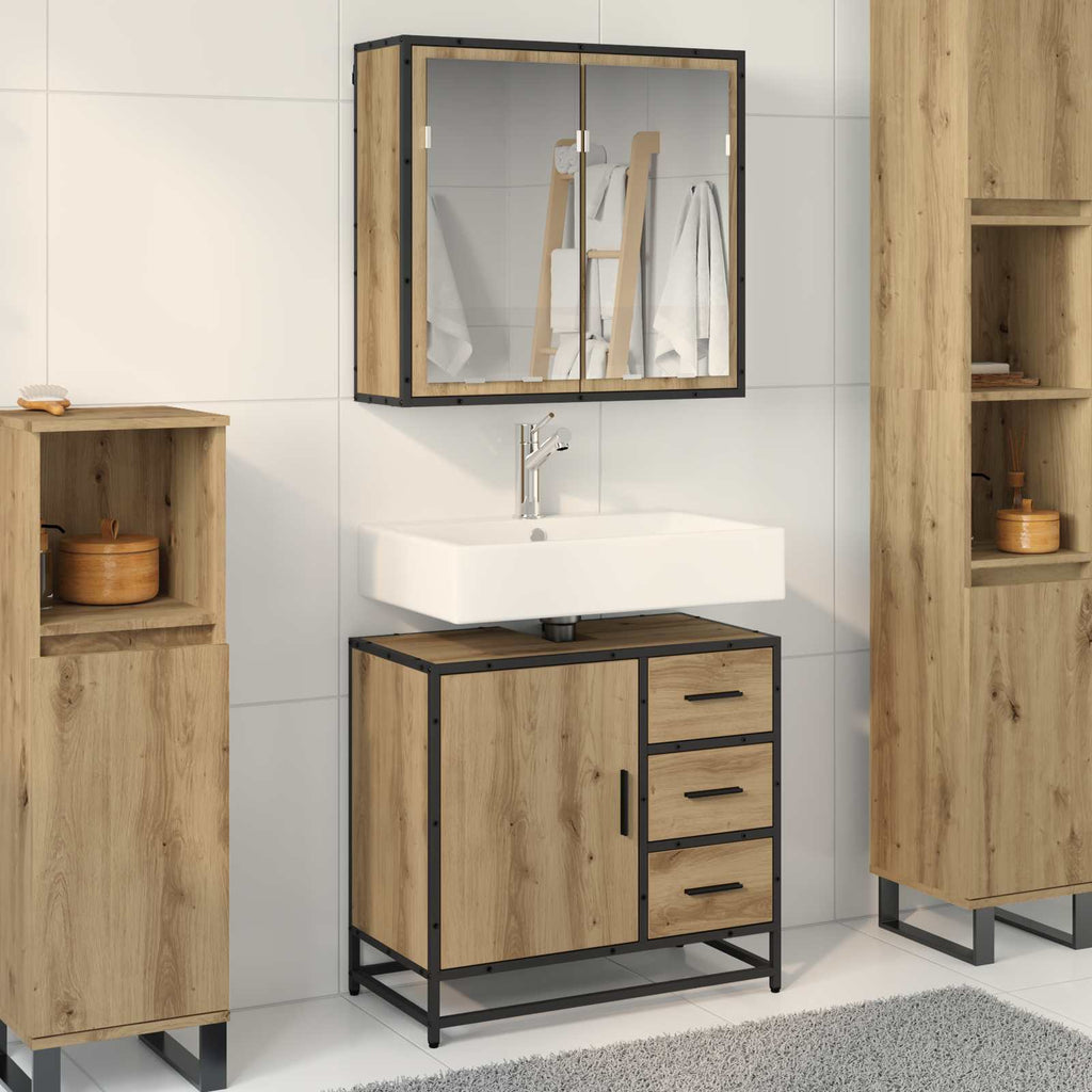 vidaXL Badezimmermöbel-Set mit Regal 2 pcs Artisan-Eiche Holzwerkstoff