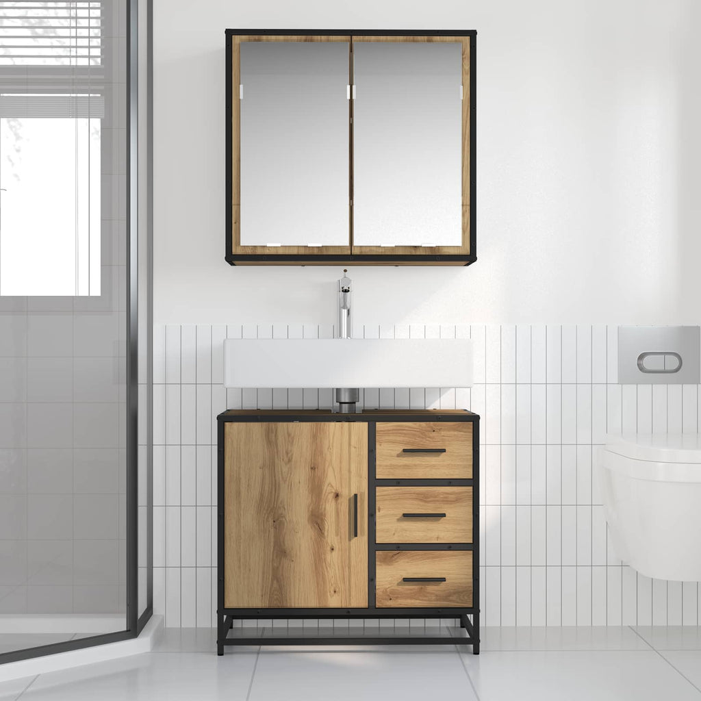 vidaXL Badezimmermöbel-Set mit Regal 2 pcs Artisan-Eiche Holzwerkstoff