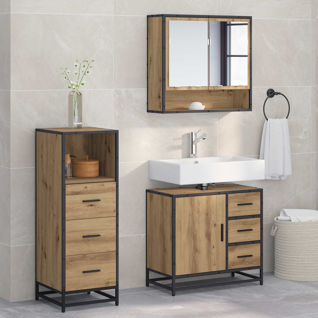 vidaXL Badezimmermöbel-Set mit Regal 3 pcs Artisan-Eiche Holzwerkstoff
