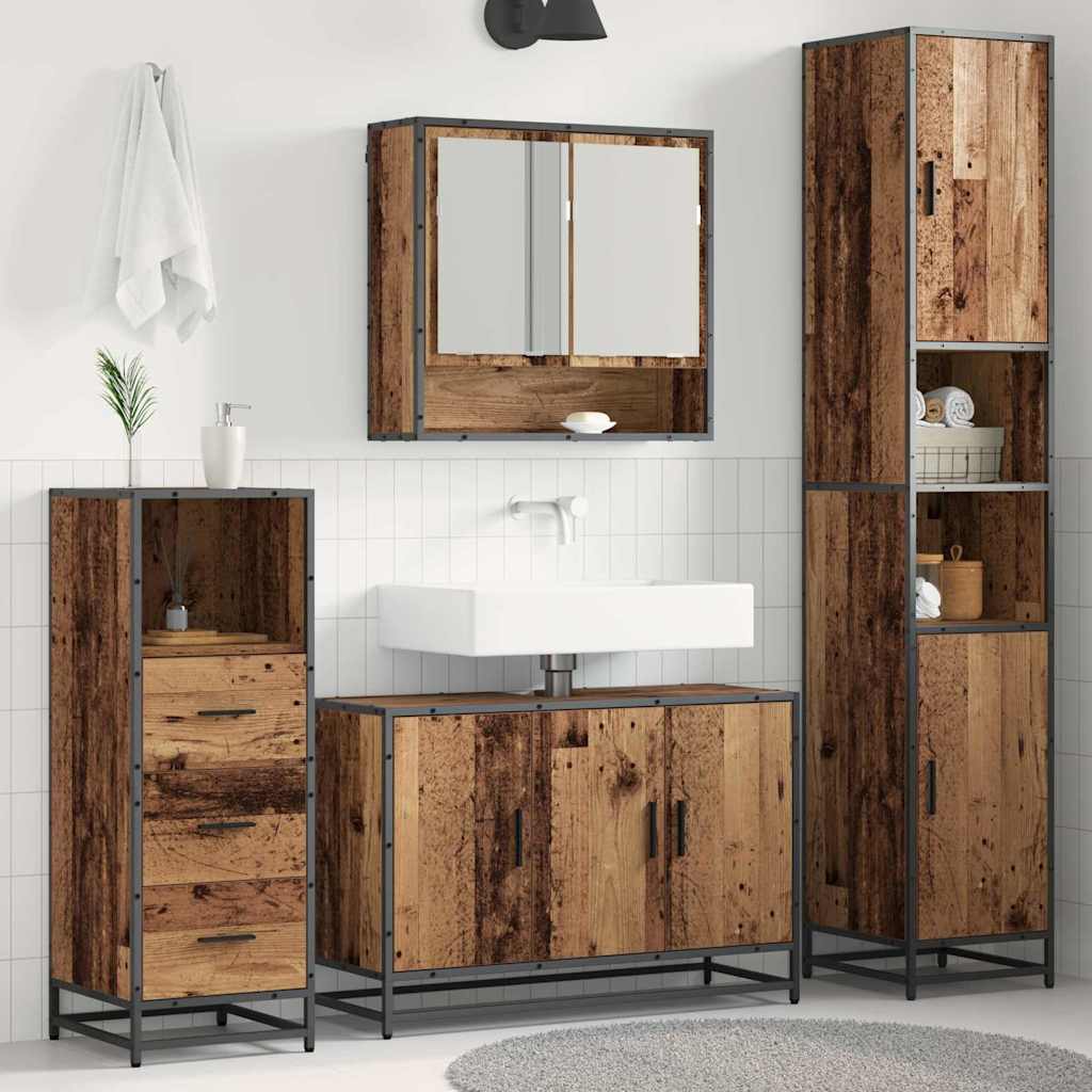 vidaXL Badezimmermöbel-Set mit Regal 3 pcs Altholz Holzwerkstoff