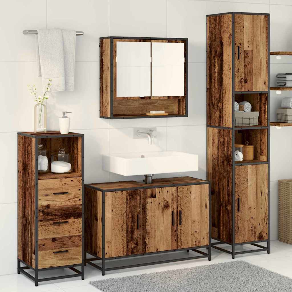 vidaXL Badezimmermöbel-Set mit Regal 3 pcs Altholz Holzwerkstoff