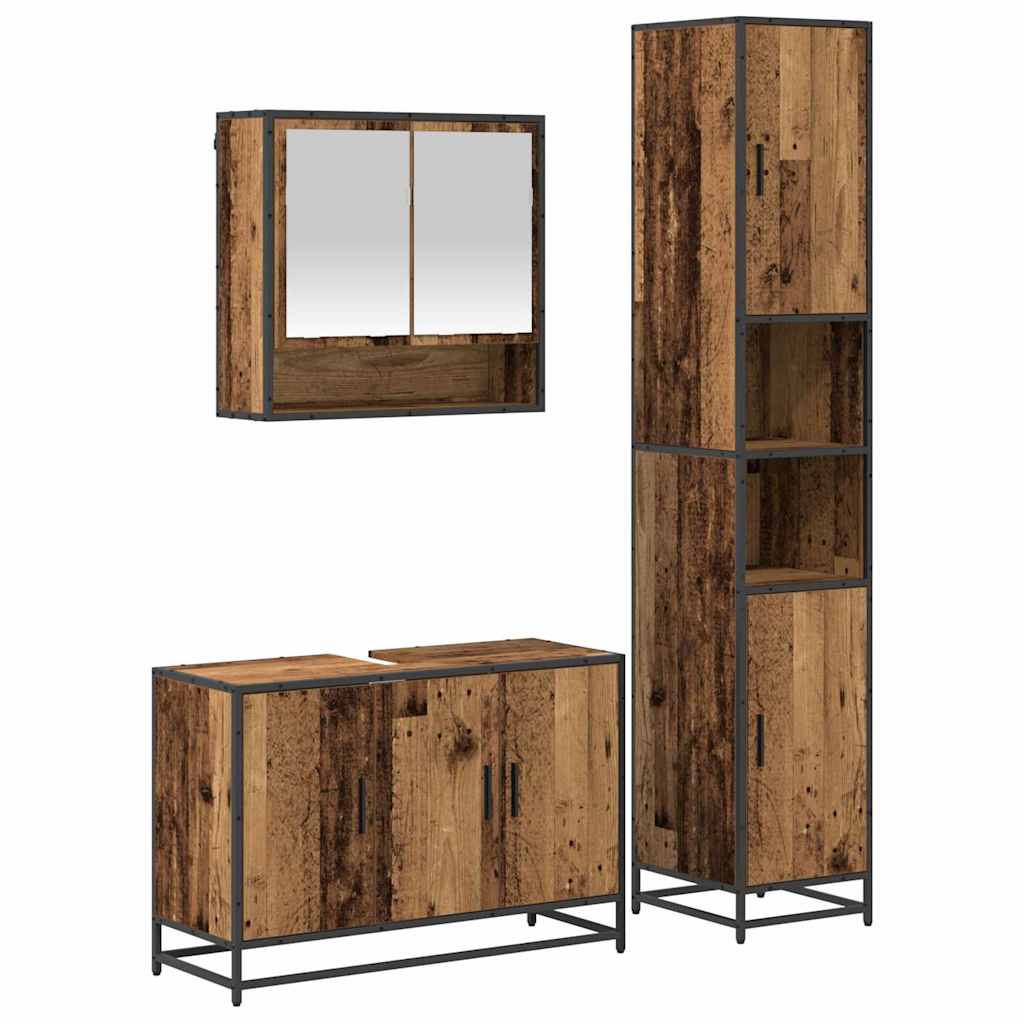 vidaXL Badezimmermöbel-Set mit Regal 3 pcs Altholz Holzwerkstoff