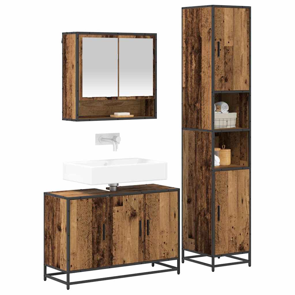 vidaXL Badezimmermöbel-Set mit Regal 3 pcs Altholz Holzwerkstoff