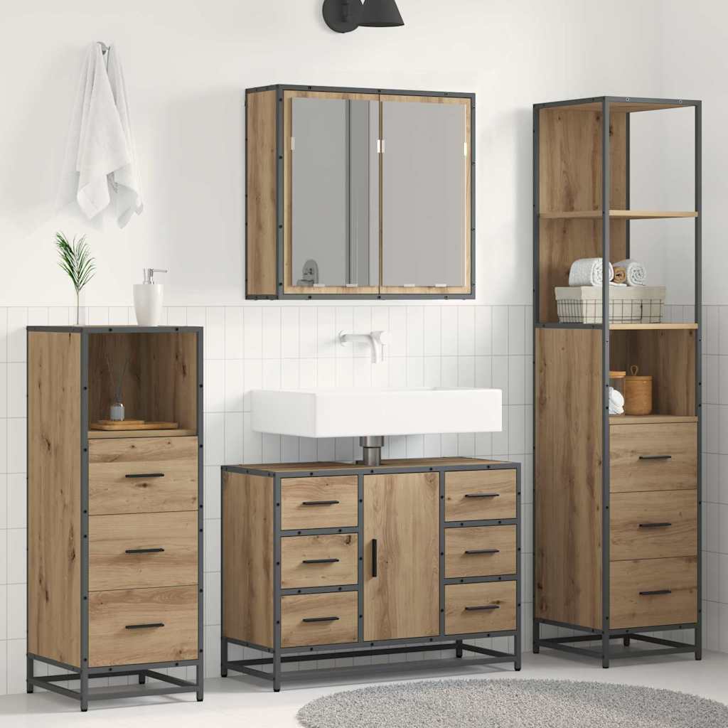 vidaXL Badezimmermöbel Set mit Tür 4 pcs Artisan-Eiche Holzwerkstoff