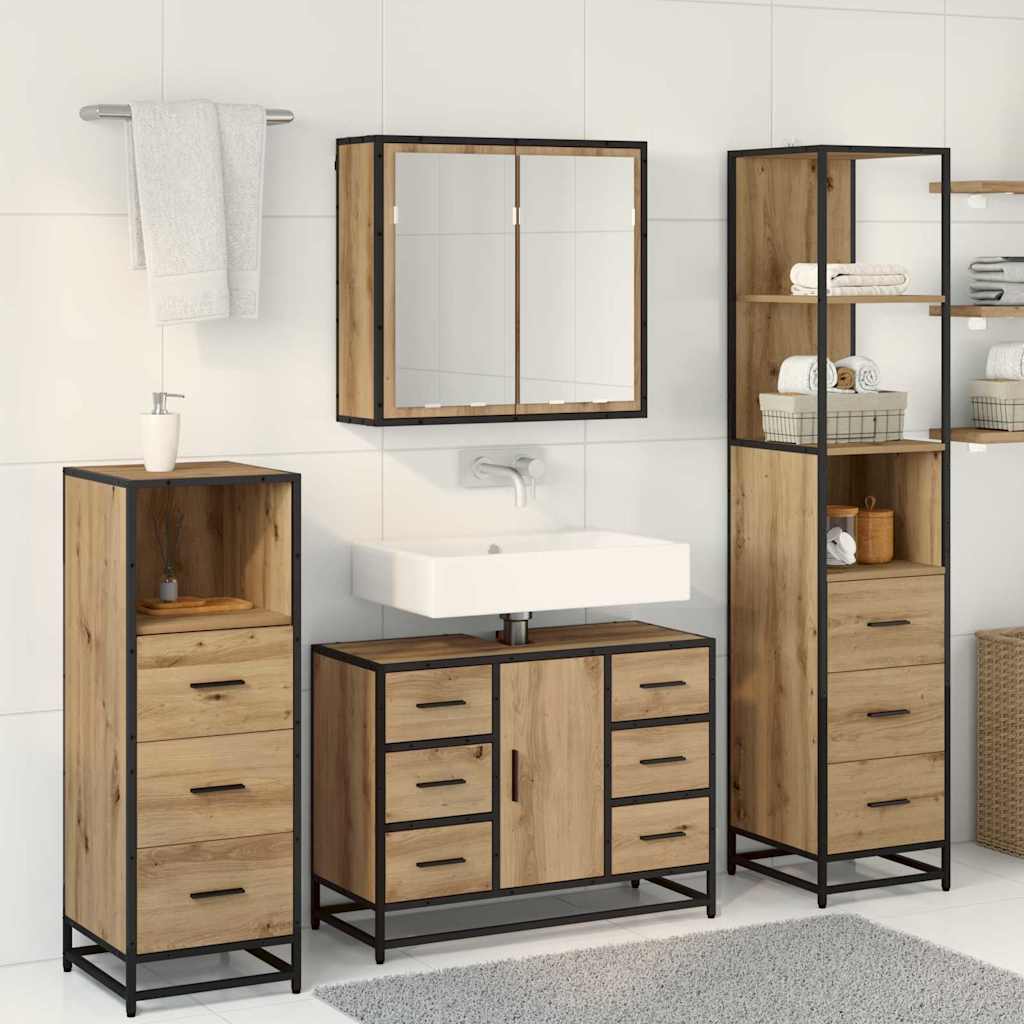 vidaXL Badezimmermöbel Set mit Tür 4 pcs Artisan-Eiche Holzwerkstoff