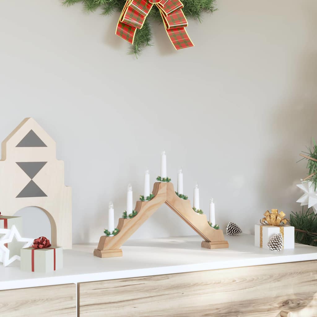 vidaXL Weihnachtskerzenbrücke mit 7 LEDs Braun 39,5 x 5 x 29 cm