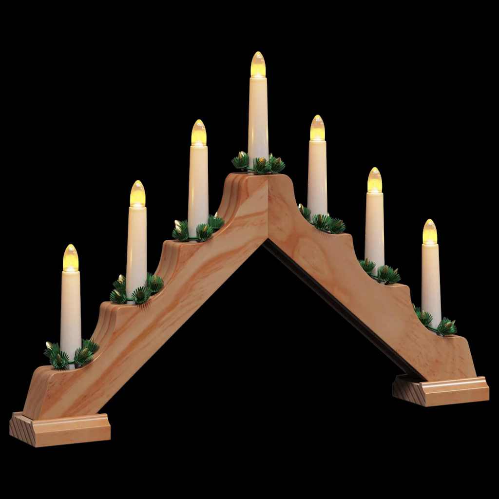 vidaXL Weihnachtskerzenbrücke mit 7 LEDs Braun 39,5 x 5 x 29 cm