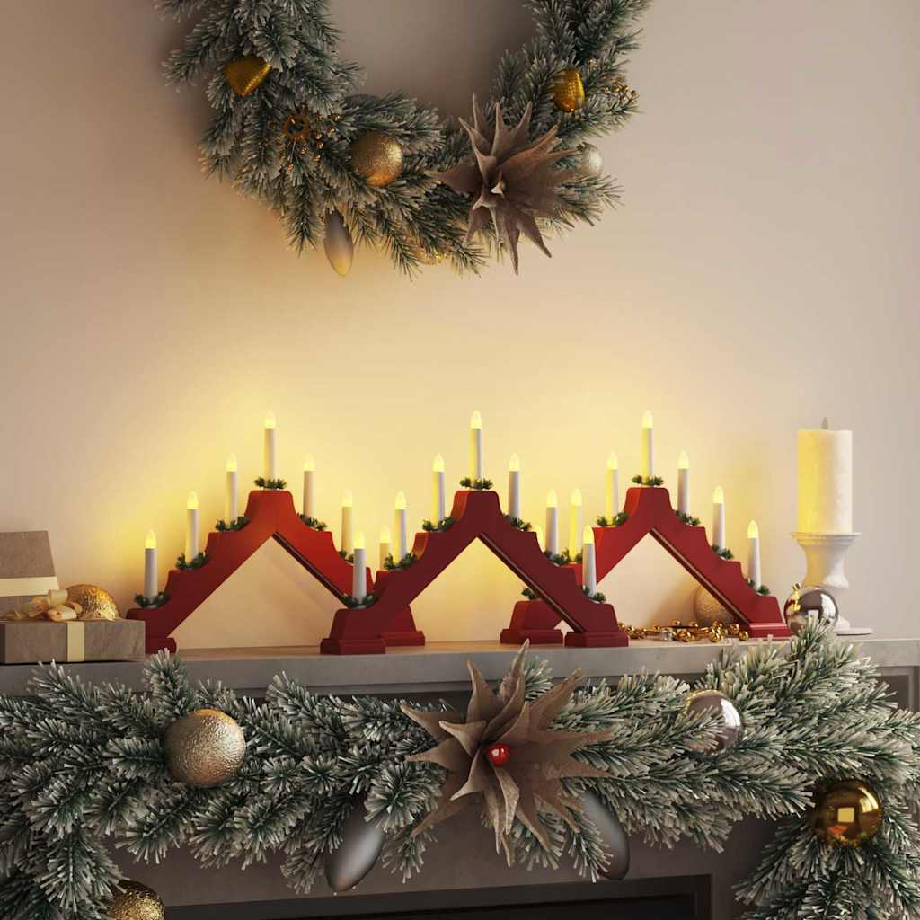 vidaXL Weihnachtskerzenbrücke mit 7 LEDs 3 pcs Rot 39,5 x 5 x 29 cm