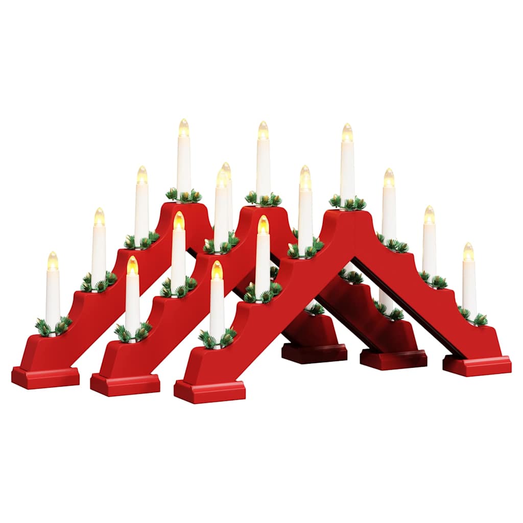 vidaXL Weihnachtskerzenbrücke mit 7 LEDs 3 pcs Rot 39,5 x 5 x 29 cm