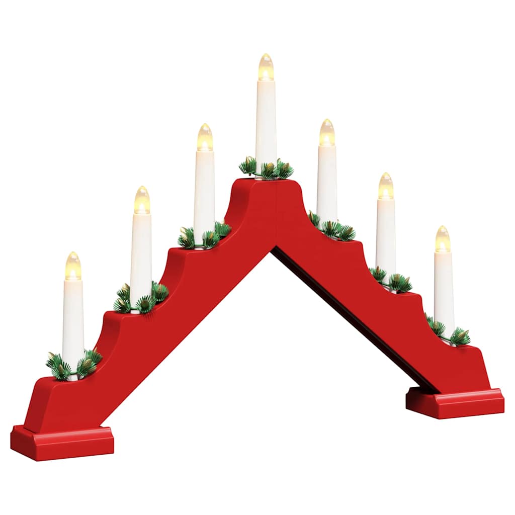 vidaXL Weihnachtskerzenbrücke mit 7 LEDs 3 pcs Rot 39,5 x 5 x 29 cm