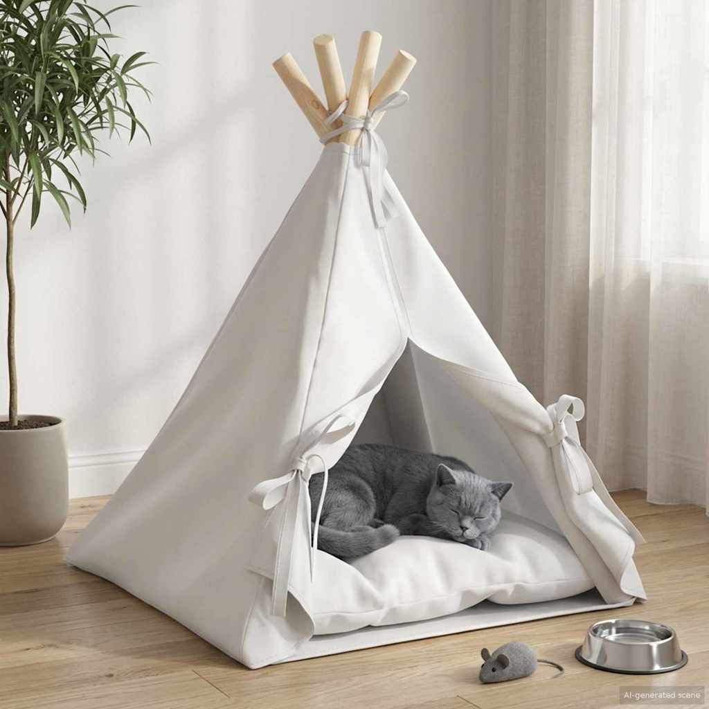 vidaXL Haustier-Tipi mit Kissen Weiß 40 x 40 x 50 cm Polyester