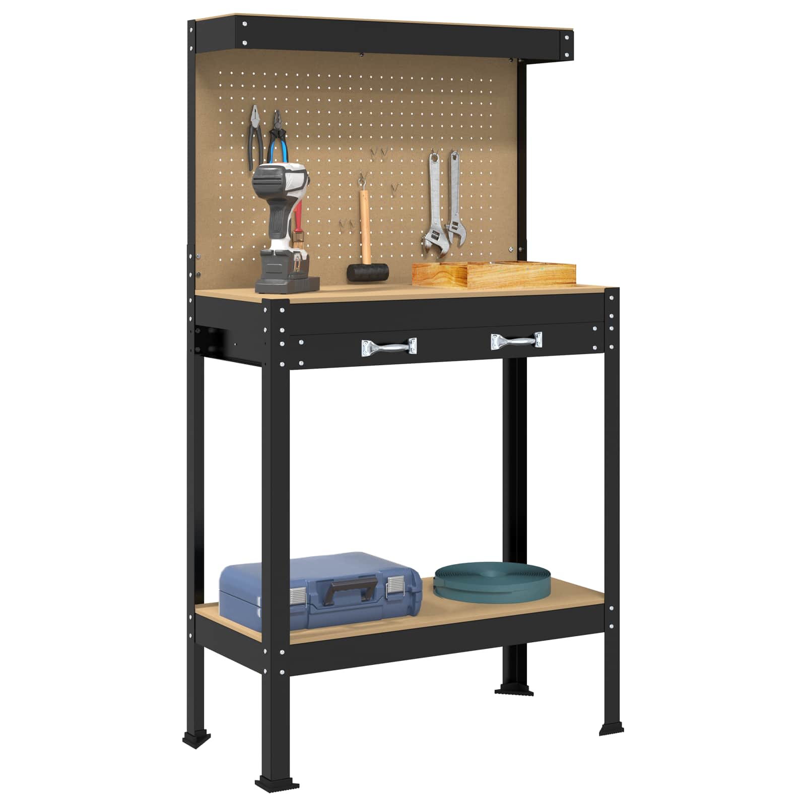 vidaXL Werkbank Schwarz 81 x 41 x 145 cm Holzwerkstoff und Metall