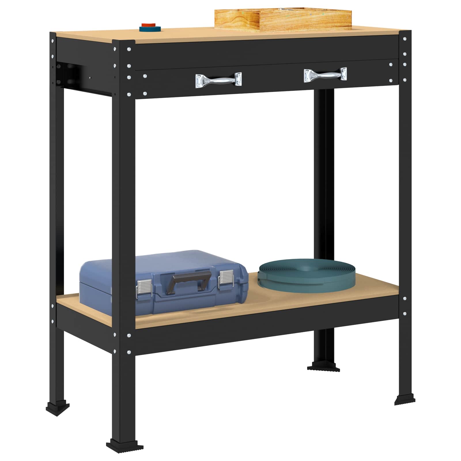 vidaXL Werkbank mit Regal Schwarz 80 x 40 x 91 cm Sperrholz und Metall