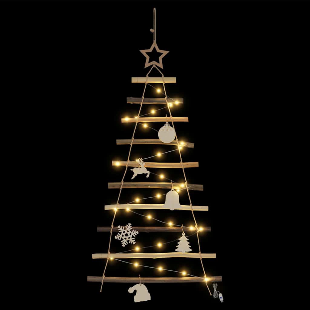 vidaXL Weihnachtsbaum mit 30 LEDs Natur 90 cm Massives Eschenholz