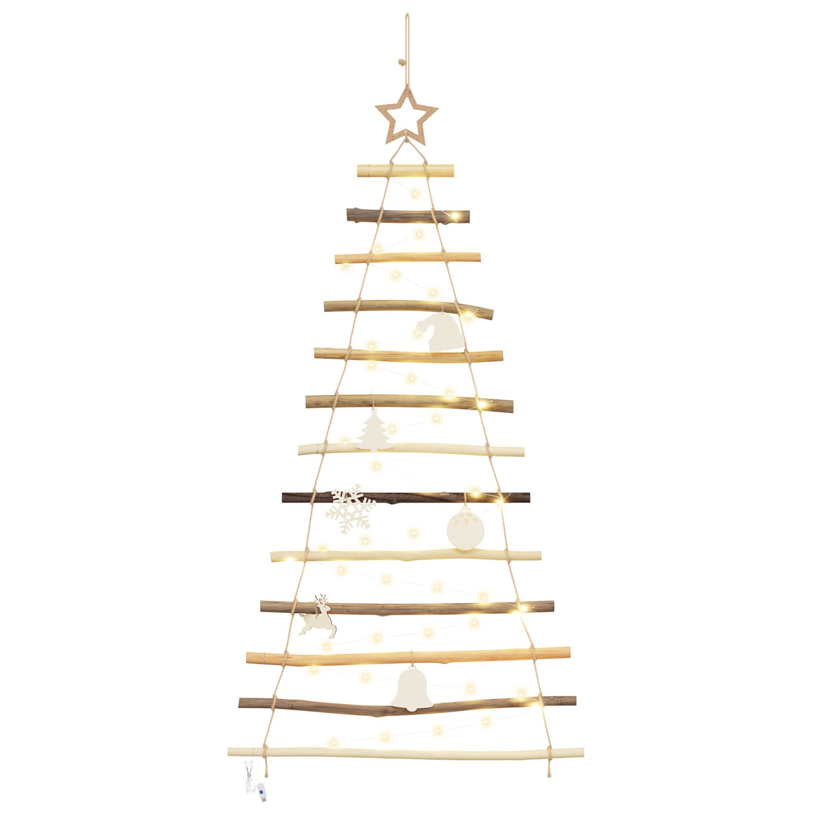 vidaXL Weihnachtsbaum mit 50 LEDs Natur 120 cm Massives Eschenholz