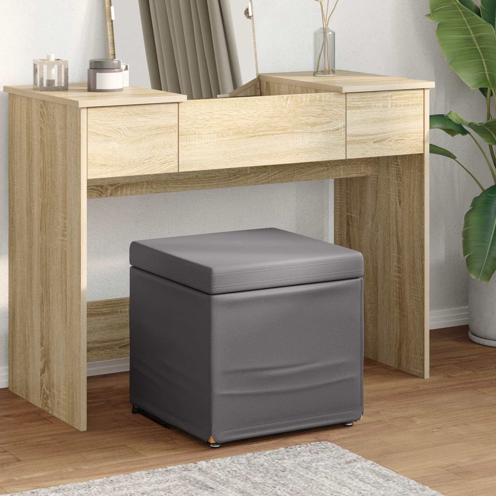 vidaXL Hocker Grau 41 x 41 x 40 cm Kunstleder und Engineering Holz