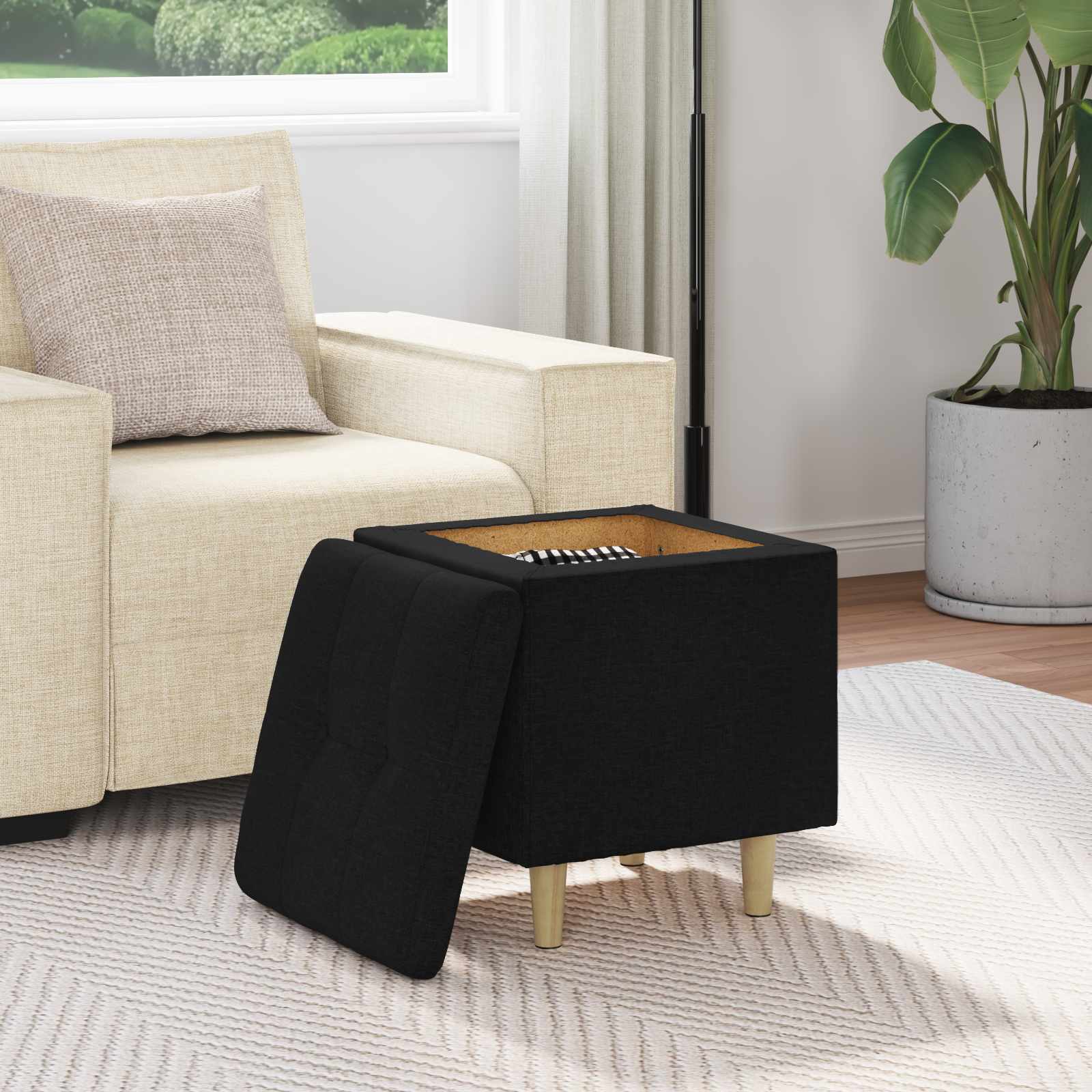vidaXL Aufbewahrungsottomane mit Kissen Schwarz 40 x 40 x 45 cm Stoff