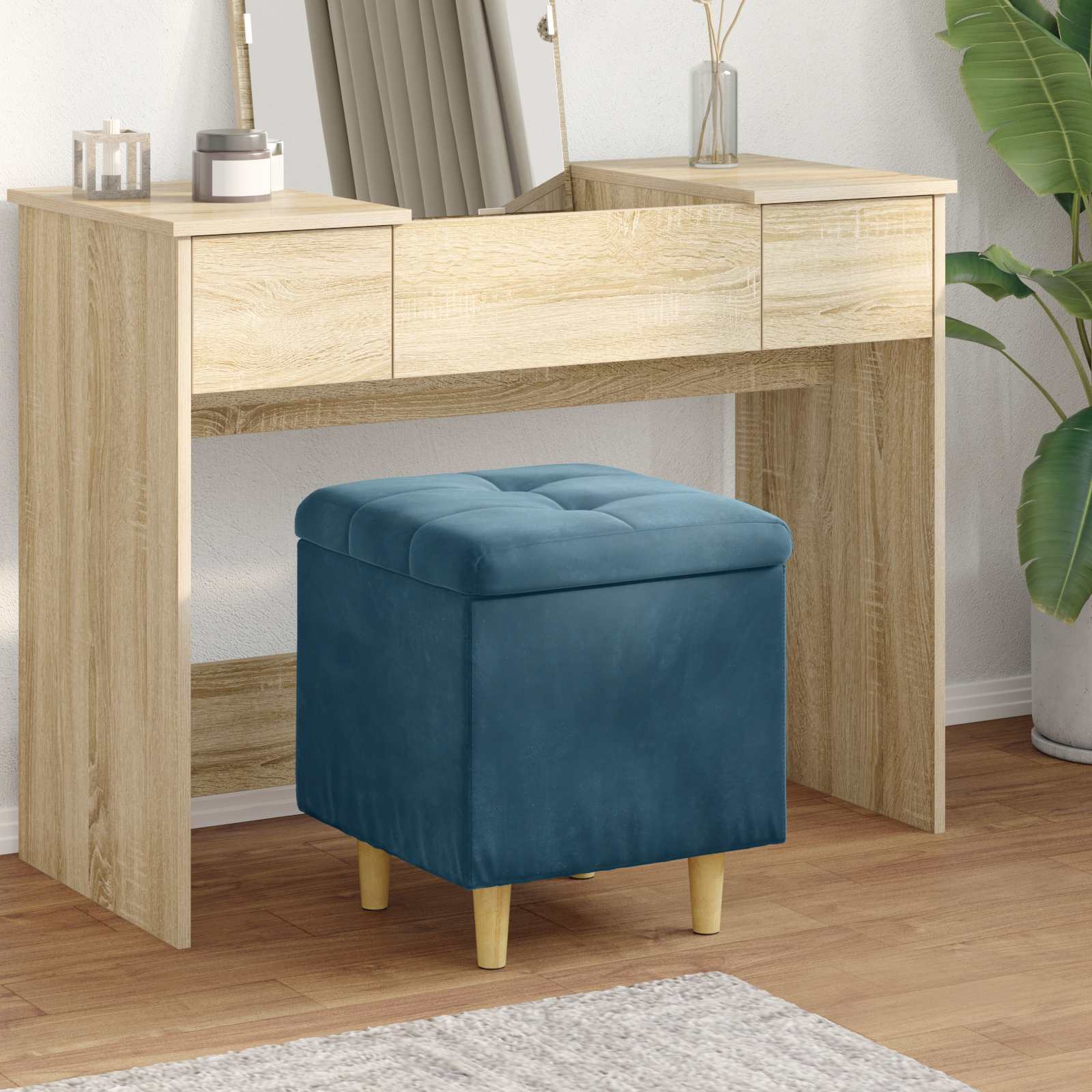 vidaXL Aufbewahrungsottomane mit Kissen Blau 40 x 40 x 45 cm Samt