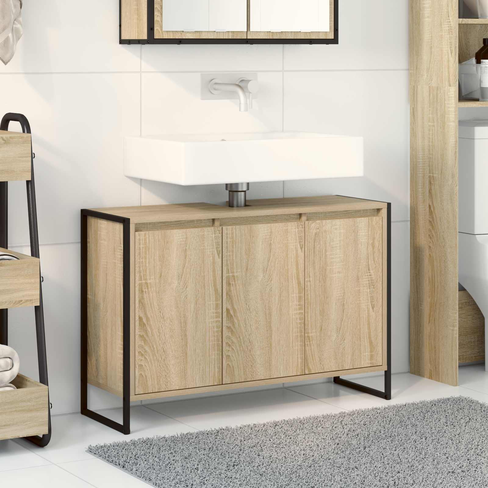 vidaXL Badezimmerschrank mit Tür Sonoma 90 x 30 x 60 cm Holzwerkstoff