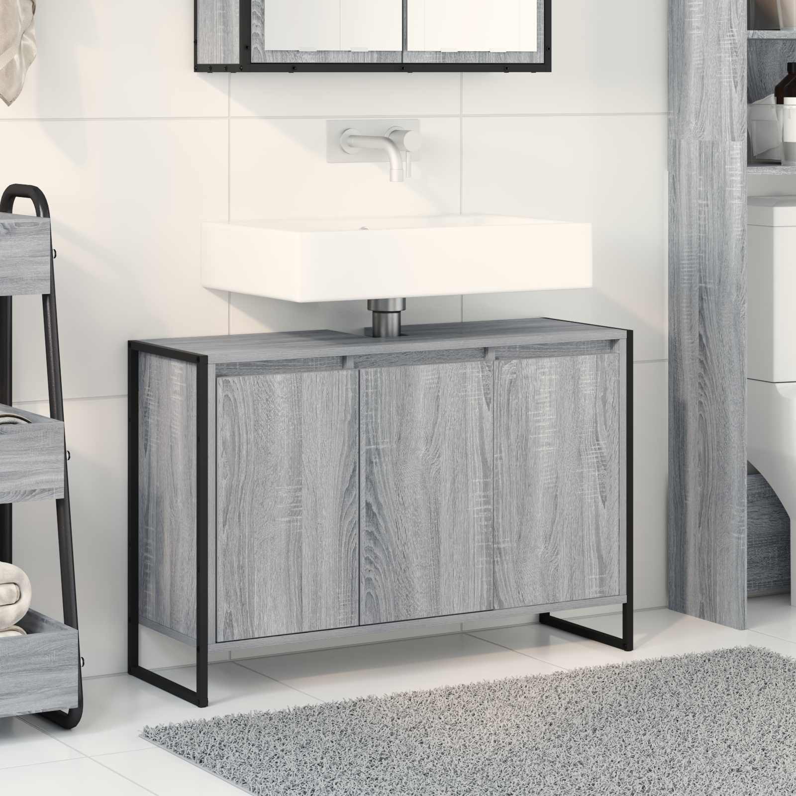 vidaXL Badezimmerschrank Graues Sonoma 90 x 30 x 60 cm Holzwerkstoff