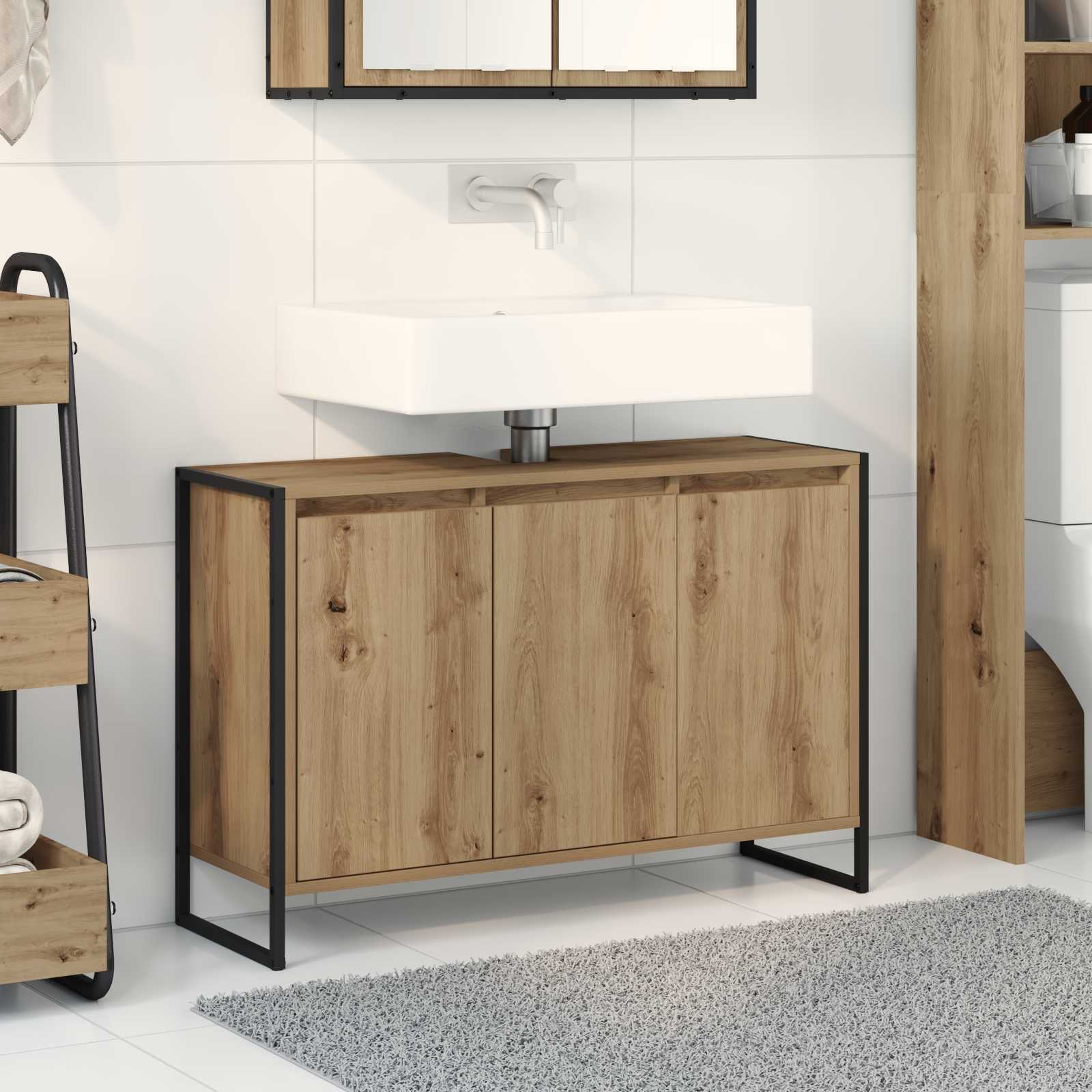 vidaXL Badezimmerschrank mit Tür Kunsthandwerk Eiche 90 x 30 x 60 cm