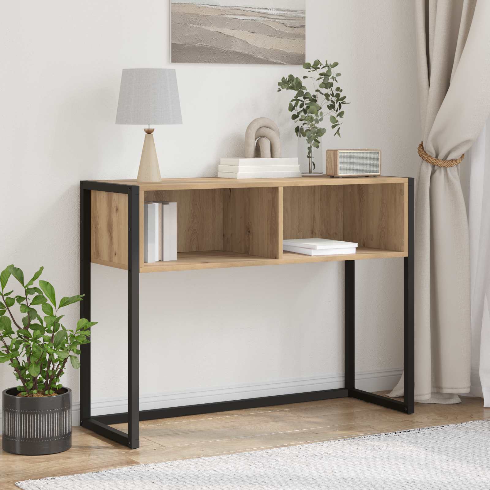 vidaXL Beistelltisch mit Speicher Kunsthandwerk Eiche 100 x 36 x 75 cm