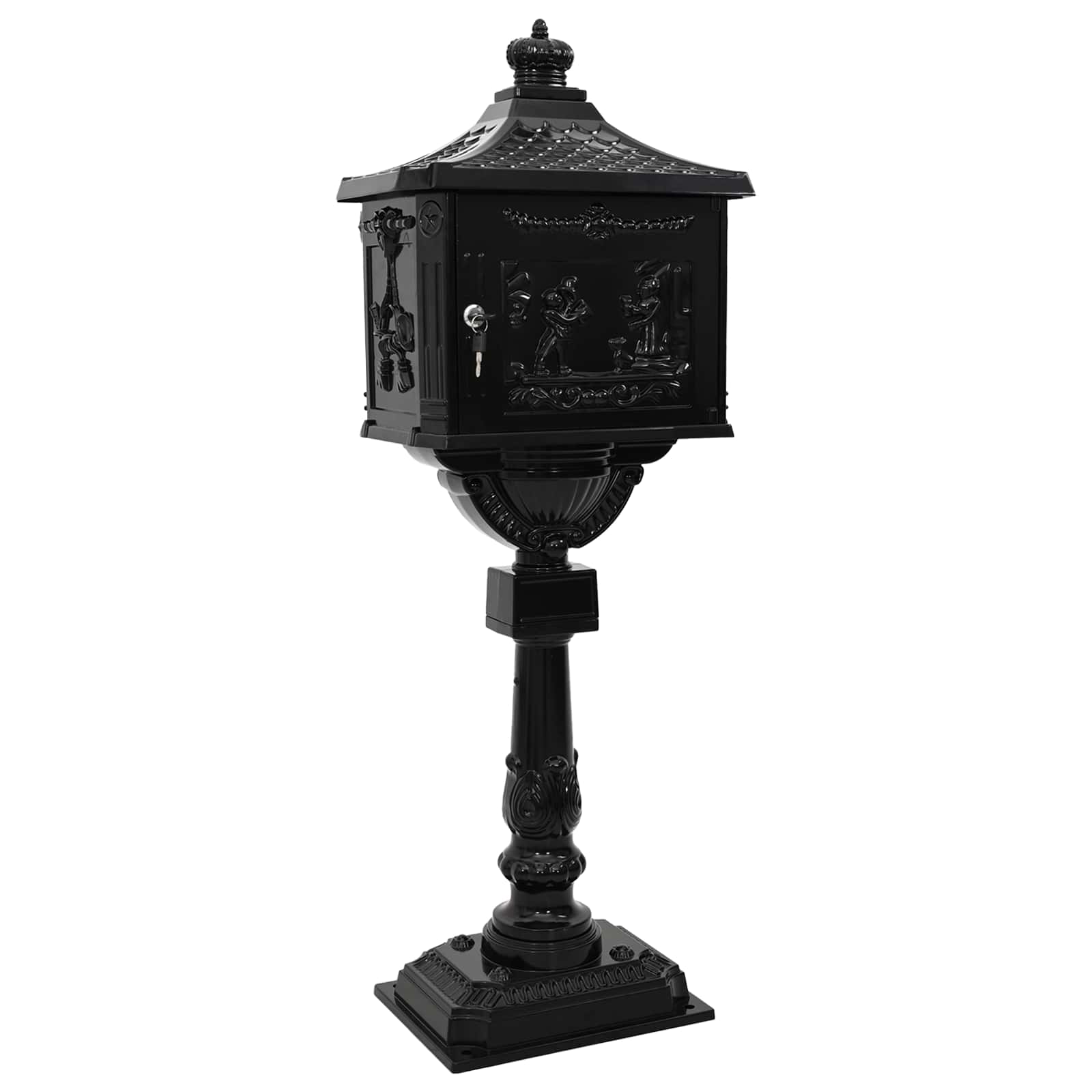 vidaXL Stehender Briefkasten mit Speicher Schwarz 42,5 x 29,5 x 117 cm