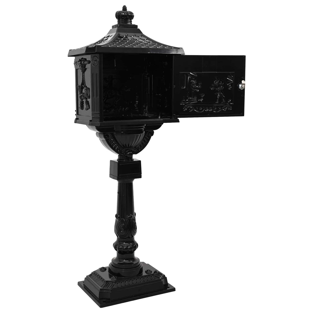 vidaXL Stehender Briefkasten mit Speicher Schwarz 42,5 x 29,5 x 117 cm