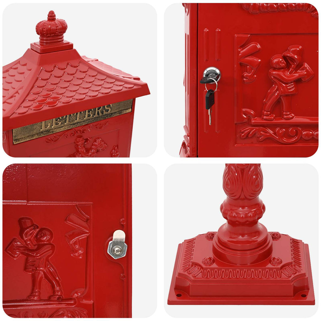 vidaXL Stehender Briefkasten Rot 42,5 x 29,5 x 117 cm Gussaluminium