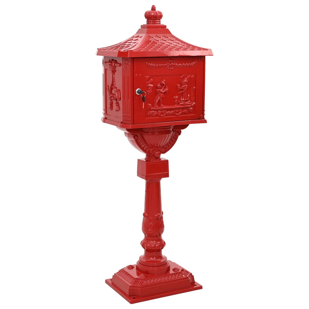 vidaXL Stehender Briefkasten Rot 42,5 x 29,5 x 117 cm Gussaluminium