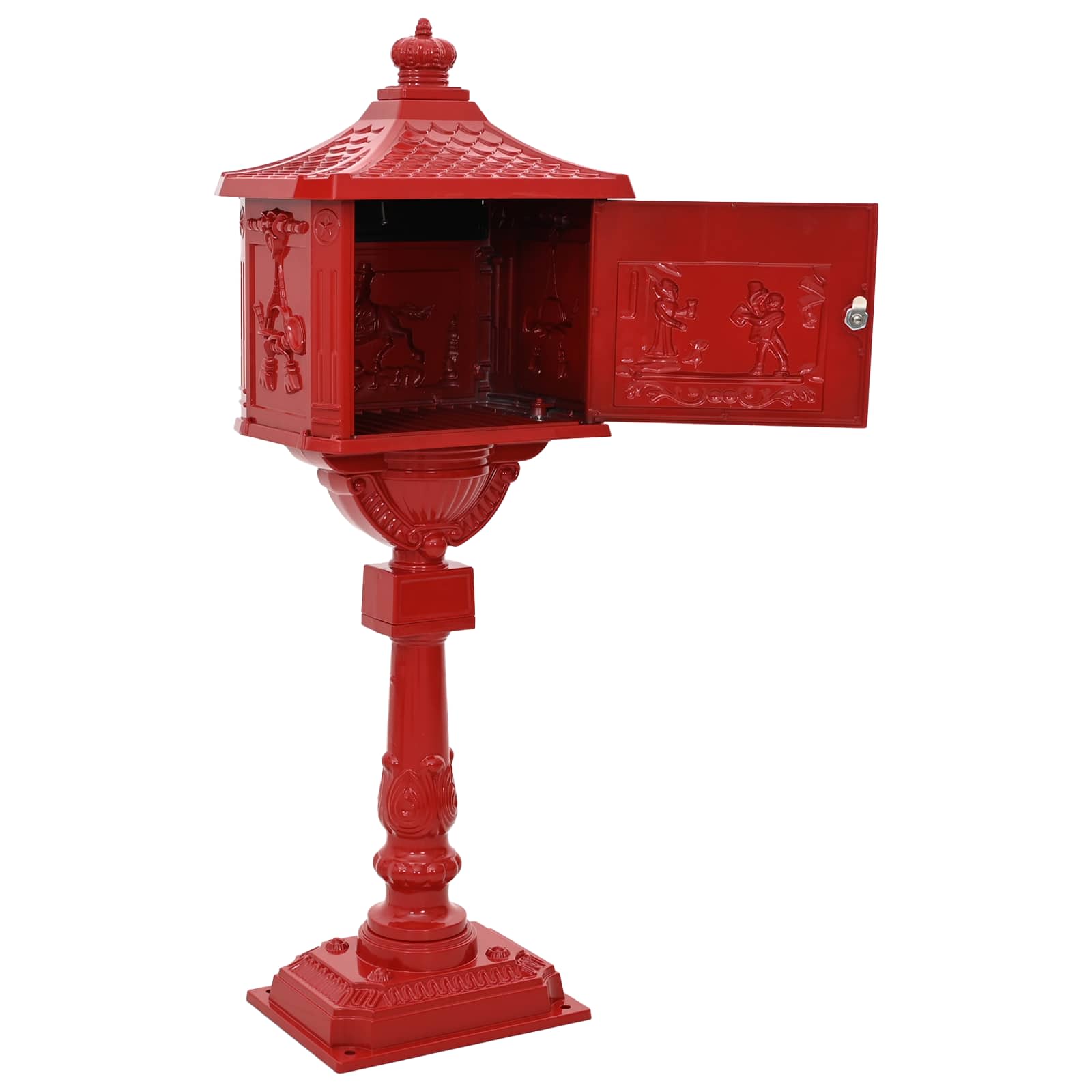 vidaXL Stehender Briefkasten Rot 42,5 x 29,5 x 117 cm Gussaluminium