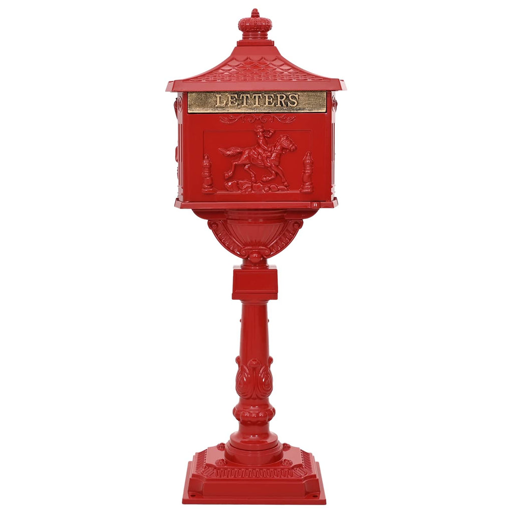 vidaXL Stehender Briefkasten Rot 42,5 x 29,5 x 117 cm Gussaluminium