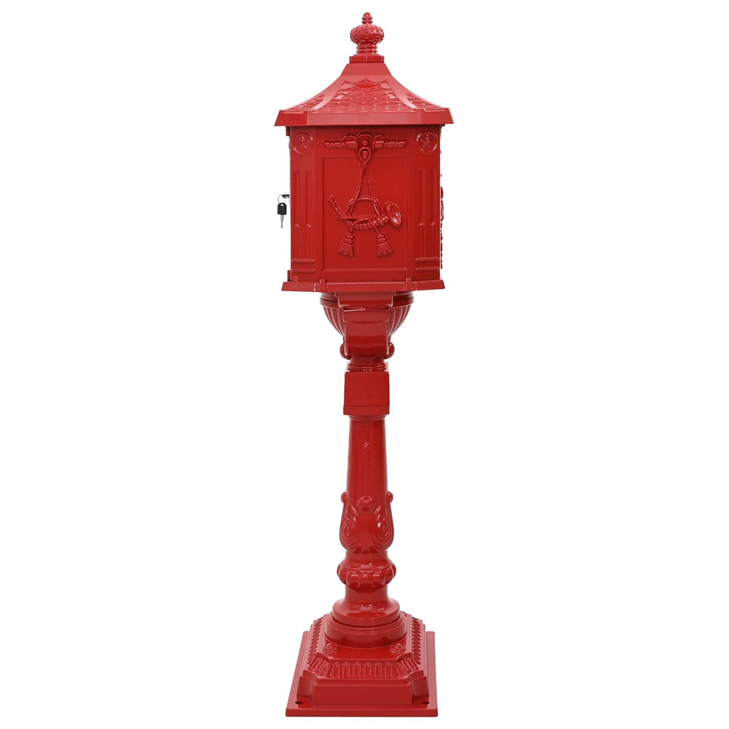 vidaXL Stehender Briefkasten Rot 42,5 x 29,5 x 117 cm Gussaluminium