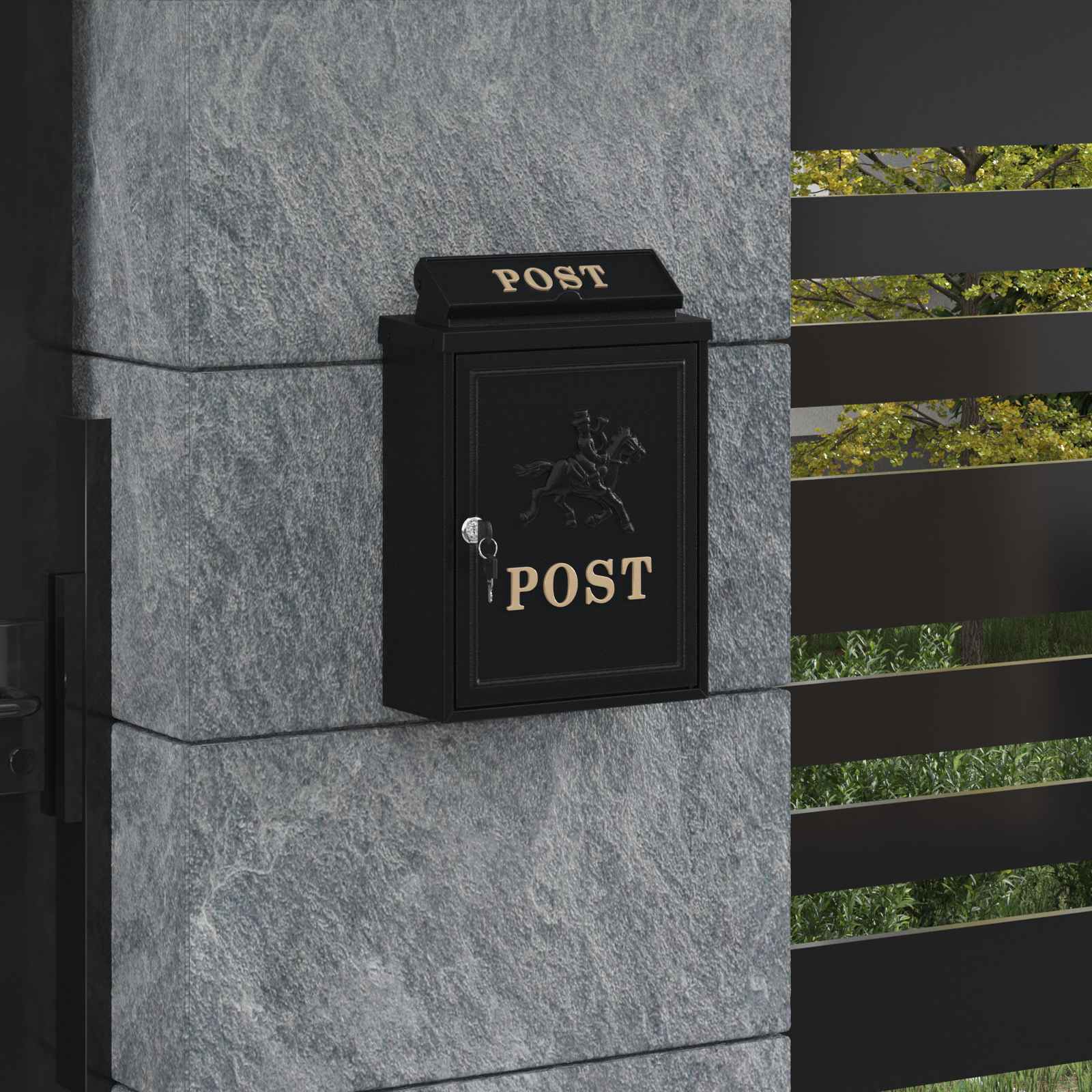 vidaXL Wandmontierter Briefkasten mit Speicher Schwarz 29 x 13 x 41 cm