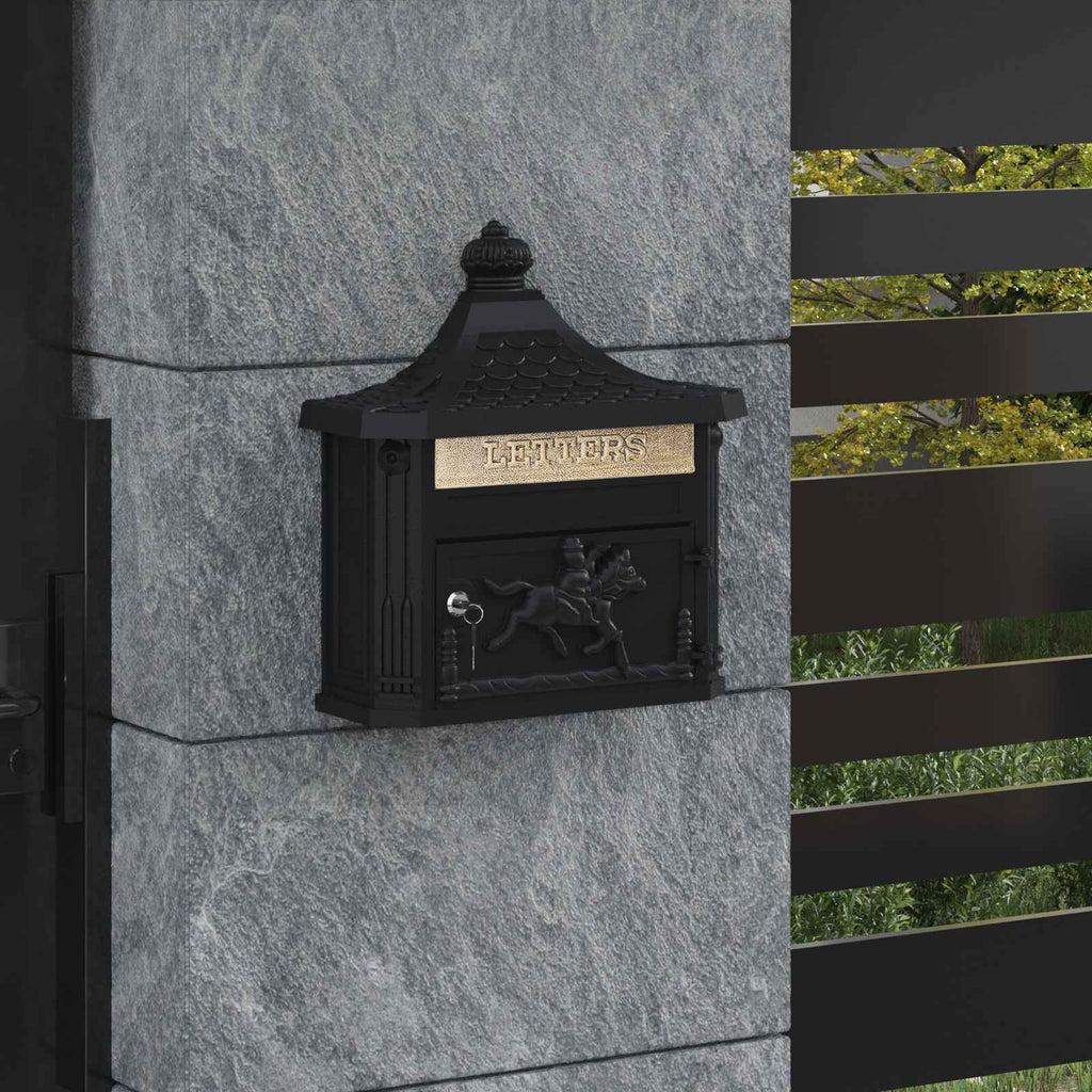 vidaXL Wandmontierter Briefkasten mit Tür Schwarz 40,5 x 16 x 45 cm