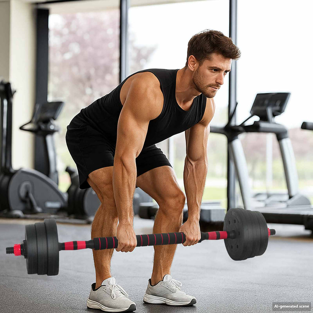 vidaXL 2-in-1 Kurzhantel Langhantel Set 20 kg Schwarz und Rot