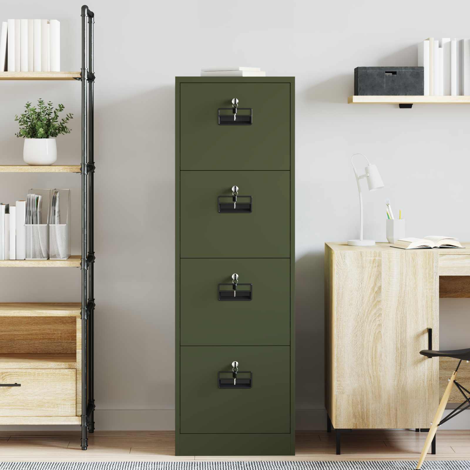 vidaXL Aktenschrank mit Schubladen 2 pcs Olive Grün 44 x 50 x 139 cm