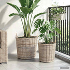 vidaXL Blumentopf Körbchen mit Speicher 2 pcs Grau Lacak Rattan