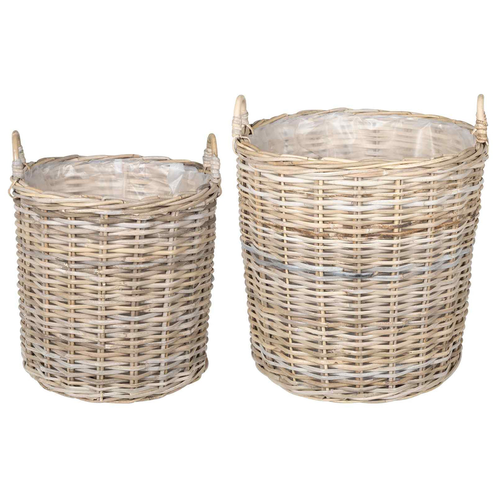 vidaXL Blumentopf Körbchen mit Speicher 2 pcs Grau Lacak Rattan
