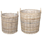 vidaXL Blumentopf Körbchen mit Speicher 2 pcs Grau Lacak Rattan