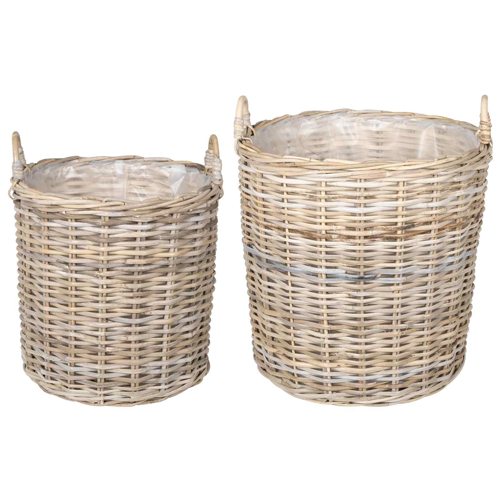 vidaXL Blumentopf Körbchen mit Speicher 2 pcs Grau Lacak Rattan