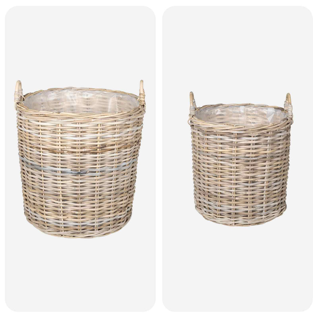 vidaXL Blumentopf Körbchen mit Speicher 2 pcs Grau Lacak Rattan